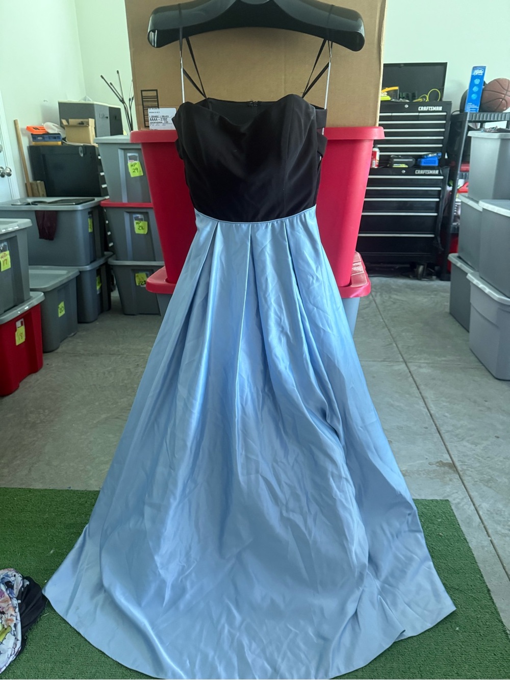 Strapless Two-Tone Evening Gown in Black and Light Blue mp64
